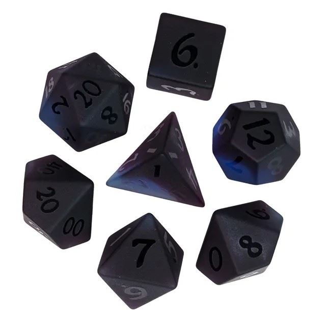 Frosted Purple and Black Glass - 7pcs RPG Dice Set