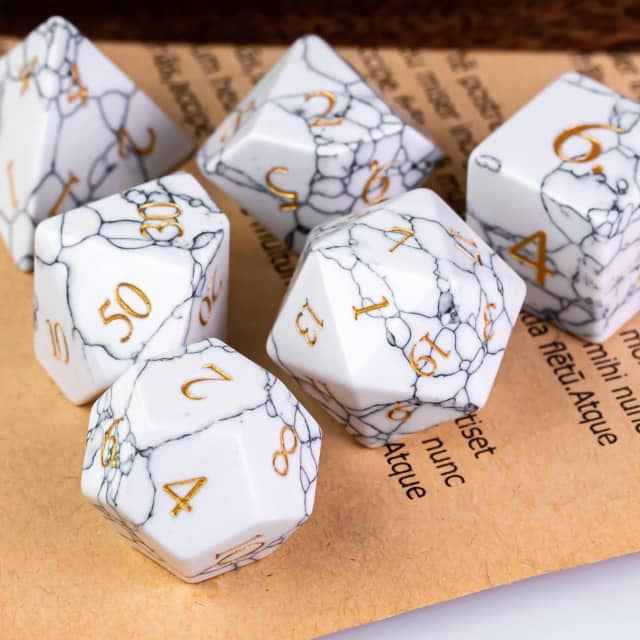 Cracked White Howlite Gemstone - 7pcs RPG Dice Set