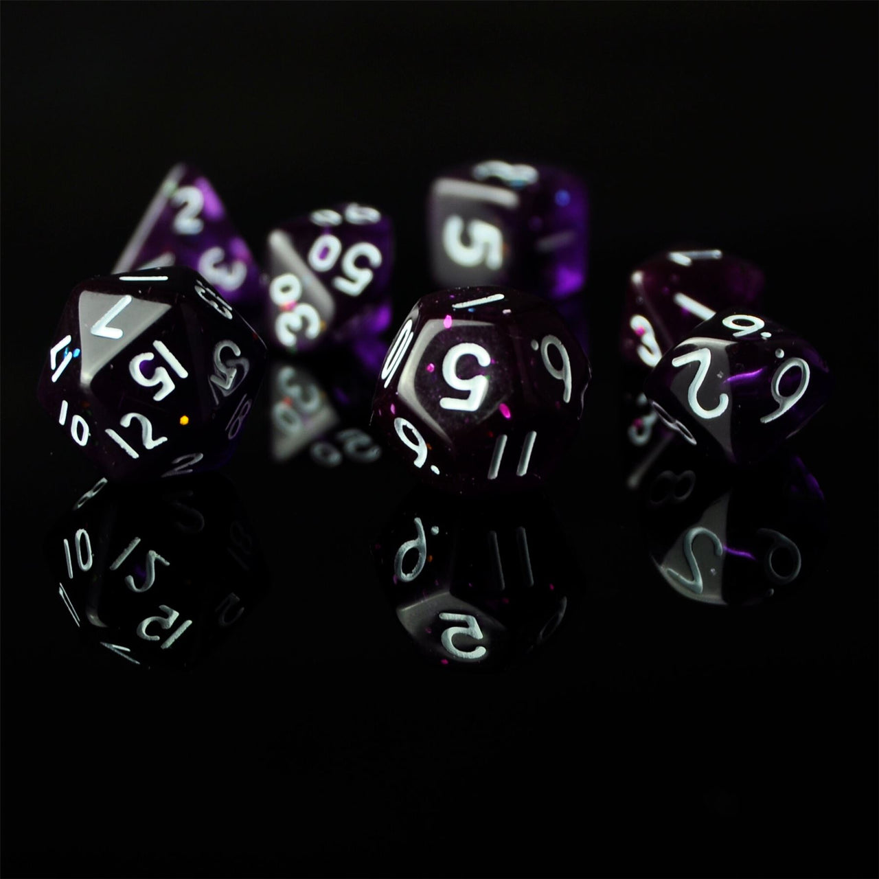 Glitter in Purple Acrylic - 7pcs RPG Mini Dice Set