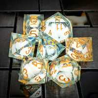 Thumbnail for White Sand in Clear Liquid Filled Sharp Resin - 7pcs RPG Dice Set