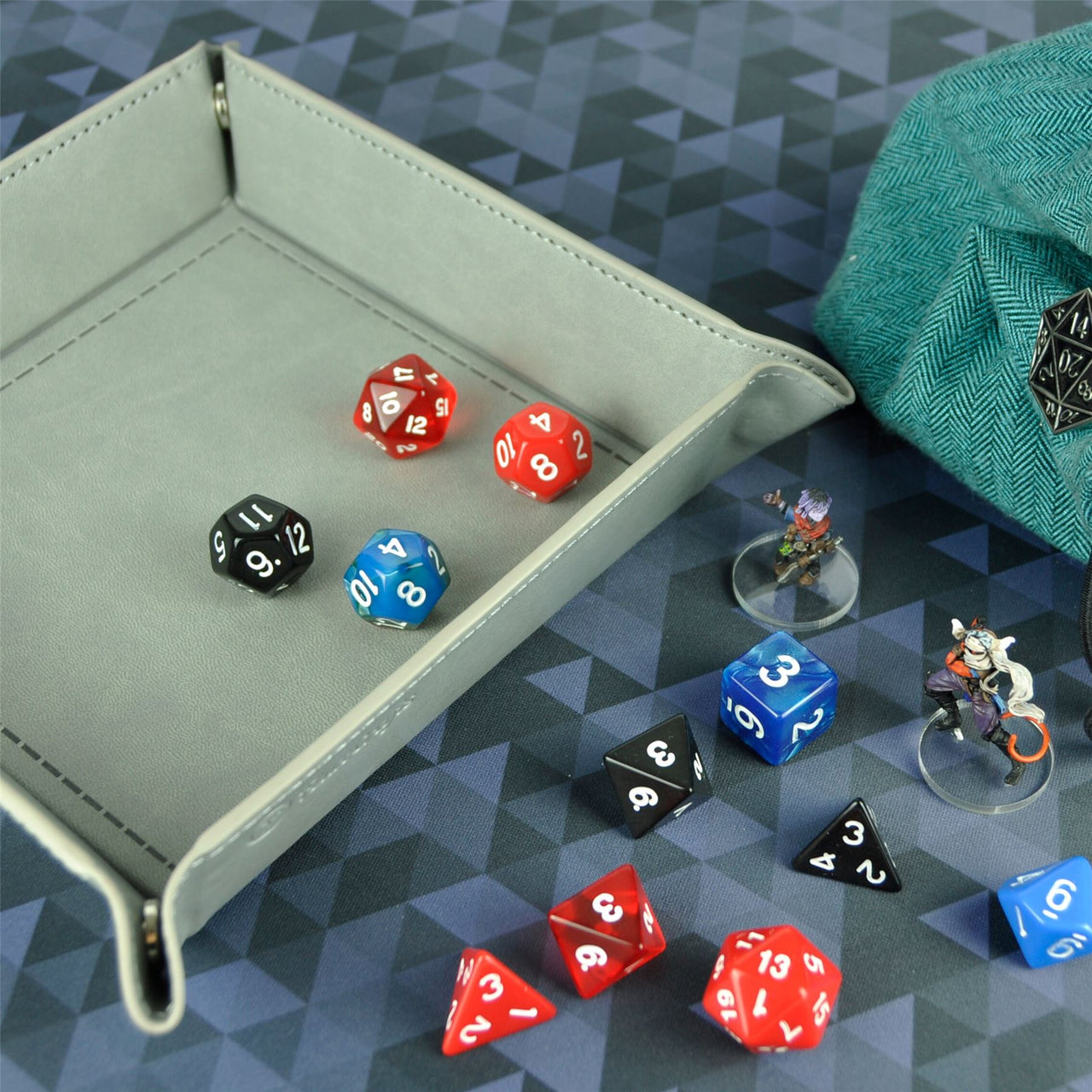 Grey PU Leather - Square Hard Dice Tray