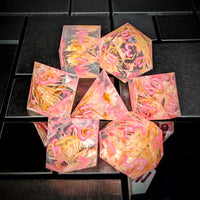Thumbnail for Gold Flower in Clear Filled Sharp Resin - 7pcs RPG Dice Set