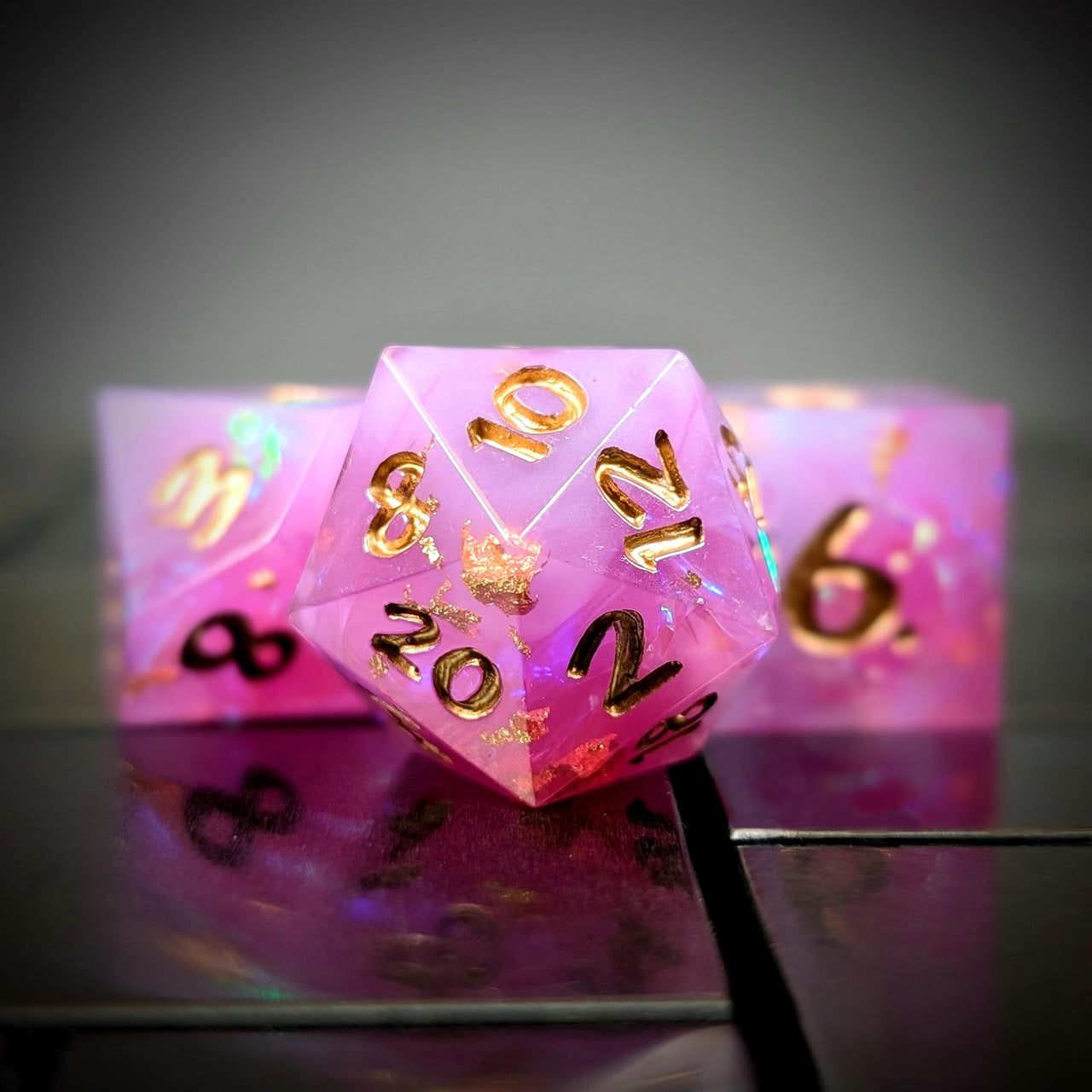 Candy in Purple & White with Copper Foil Sharp Resin - 7pcs RPG Dice Set