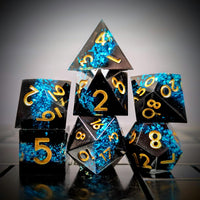 Thumbnail for Blue Band in Black Filled Sharp Resin - 7pcs RPG Dice Set