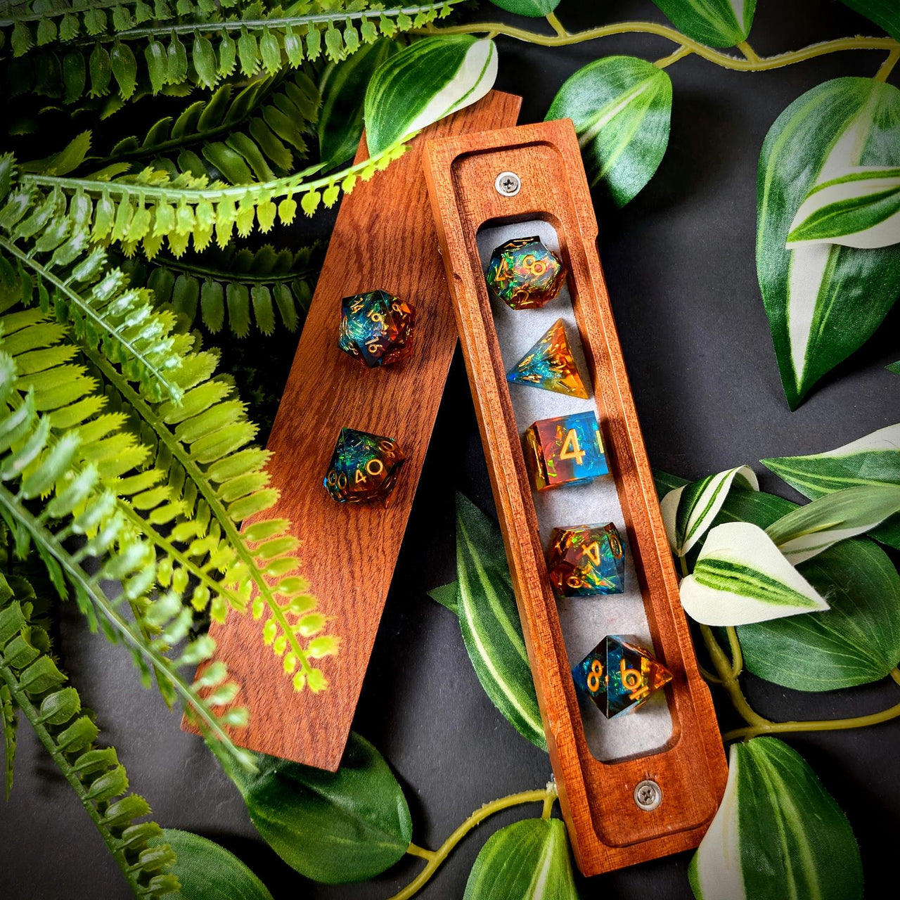 Candy in Cyan & Orange Sharp Resin - 7pcs RPG Dice Set