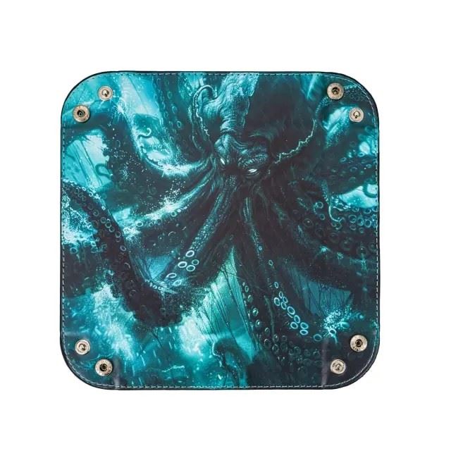 Cthulu on Green PU Leather - Square Hard Dice Tray