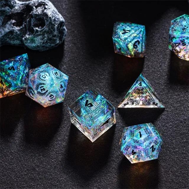 Mythology on Clear Sharp Resin - 7pcs RPG Dice Set