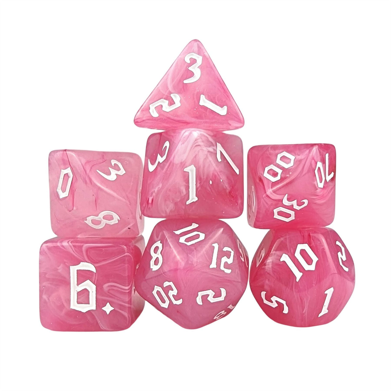 Dark Pink Silk Acrylic - 7pcs RPG Full Dice Set White Stack