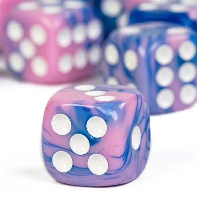 16mm Blue & Pink Acrylic  - 6pcs D6 RPG Dice Set