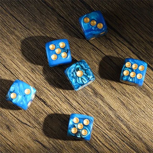 16mm Blue & Black Acrylic  - 6pcs D6 RPG Dice Set