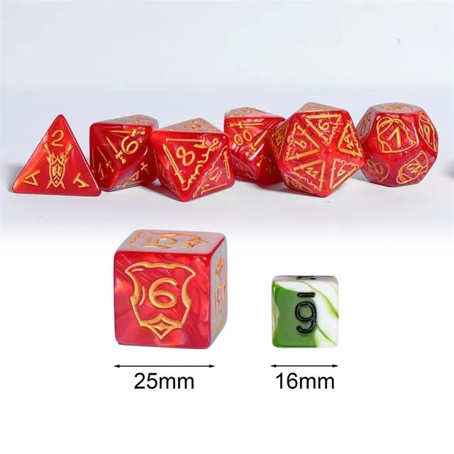 Weapons on Silk Red Acrylic - 7pcs RPG Oversized Dice Set