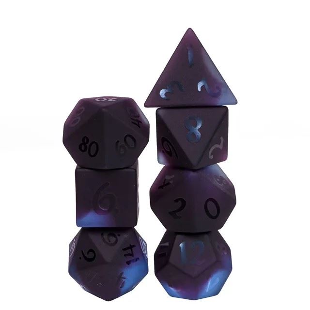 Frosted Purple and Black Glass - 7pcs RPG Dice Set