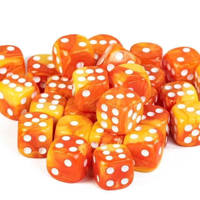 16mm Yellow & Orange Acrylic  - 6pcs D6 RPG Dice Set