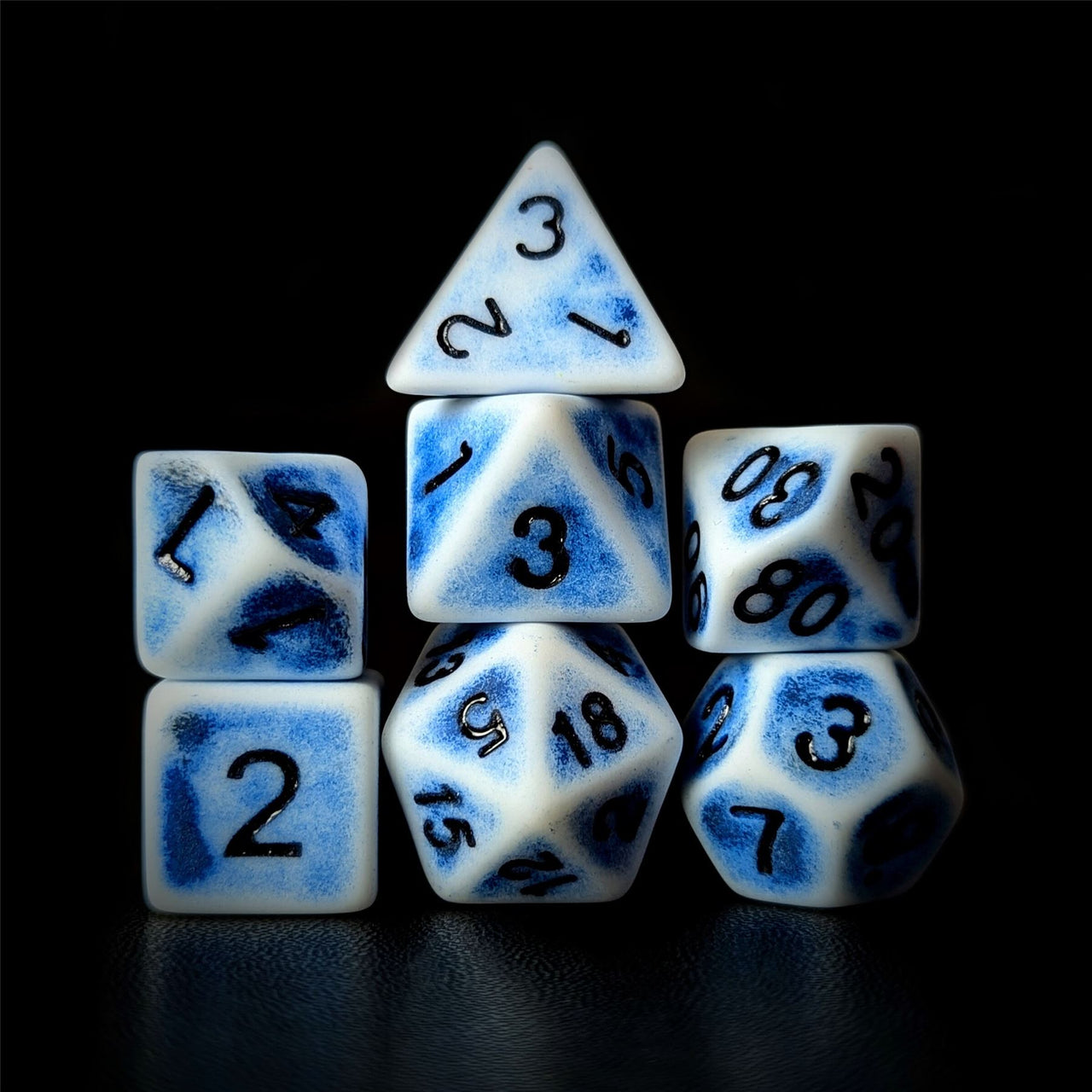 Washed Blue on White Acrylic - 7pcs RPG Full Dice Set Dark Stack