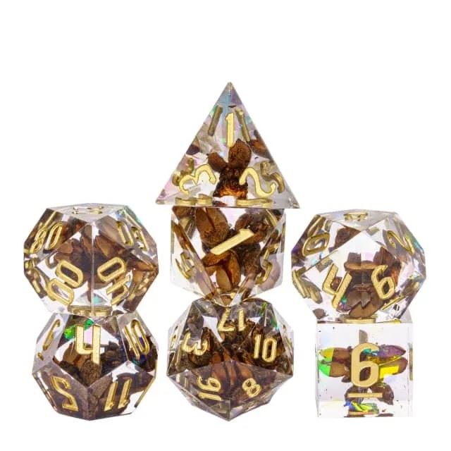 Spice in Clear Filled Sharp Resin - 7pcs RPG Dice Set