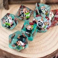 Thumbnail for Dragon Skull in Clear & Cyan Resin - 7pcs RPG Full Dice Set