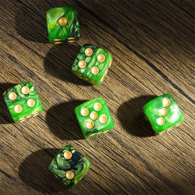 16mm Green Acrylic  - 6pcs D6 RPG Dice Set