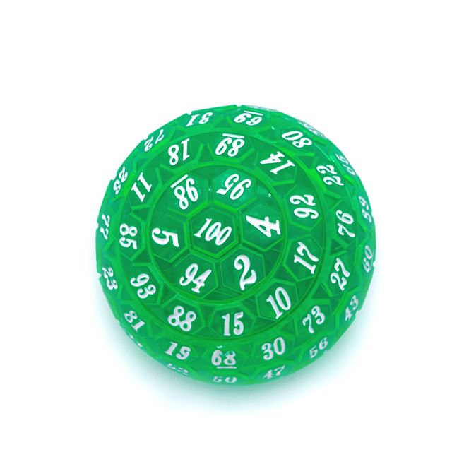 Green & Clear Raised Face Acrylic - D100 RPG Dice