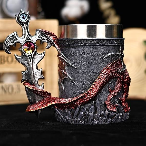 Red & Silver Dragon Sword Mug - Novelty