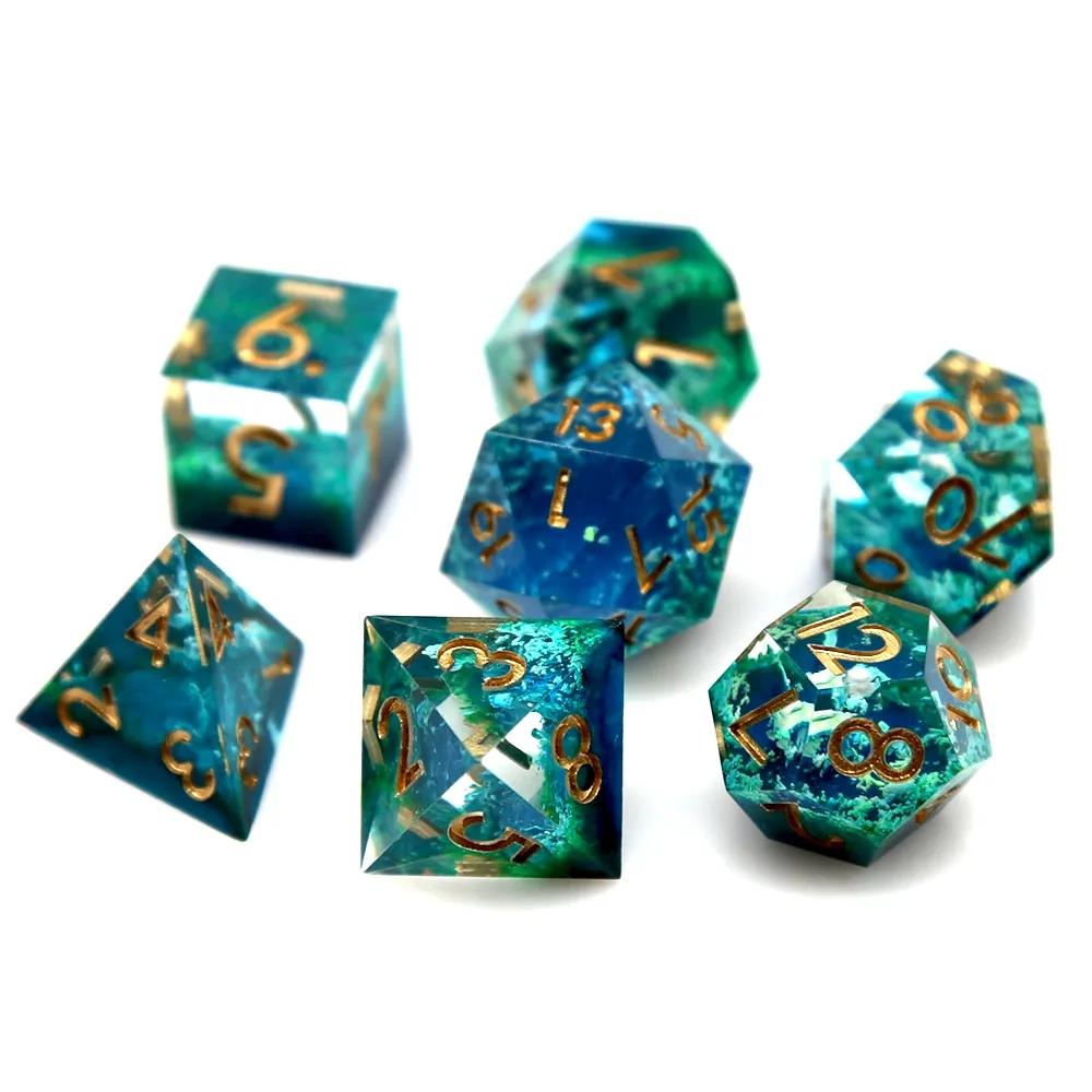 Sea Floor in Blue & Clear Layered Sharp Resin - 7pcs RPG Dice Set