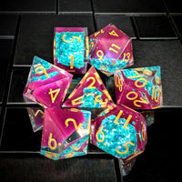 Thumbnail for 7pcs Dice Sharp Filled Gold Font Glitter Pool Purple
