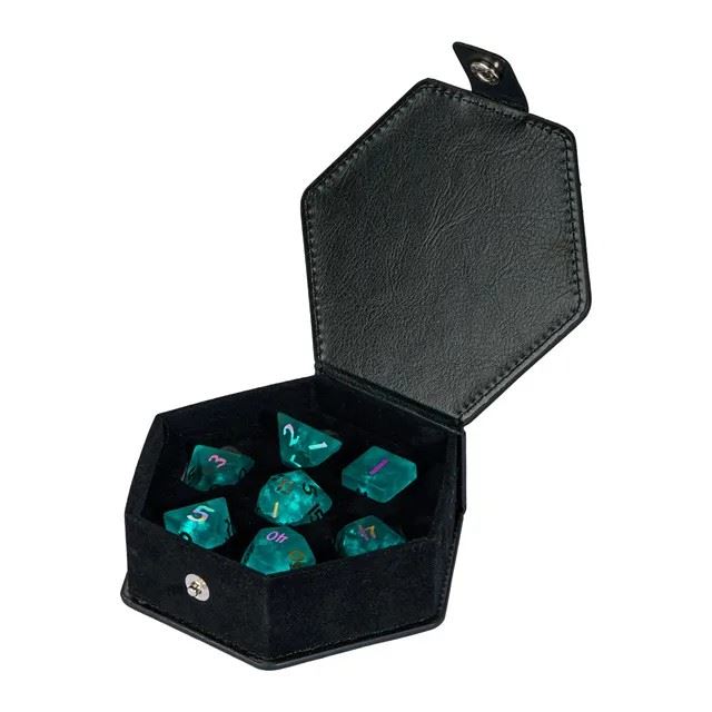 Cracked & Frosted Cyan Glass - 7pcs RPG Dice Set