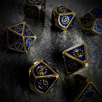 Thumbnail for Gear in Blue Enamel Gold Metal - 7pcs RPG Dice Set