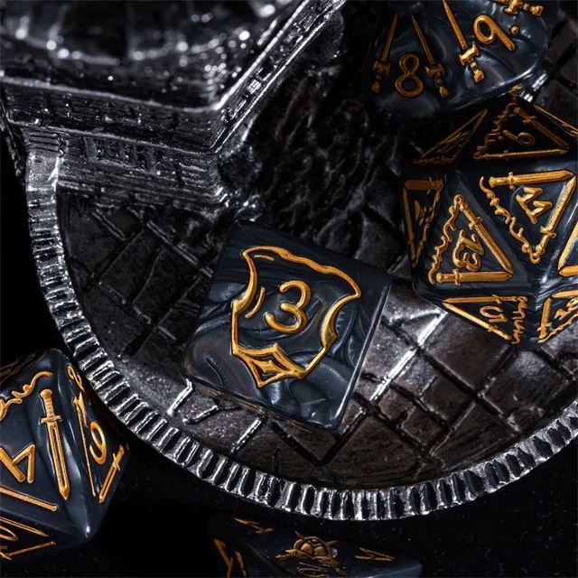 Weapons on Silk Black Acrylic - 7pcs RPG Oversized Dice Set