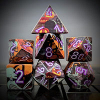 Thumbnail for 7pcs Dice Sharp Filled Skeleton White Purple Font Black Orange