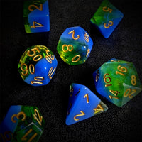 Thumbnail for Layered Blue & Green with Shimmer Resin - 7pcs RPG Full Dice Set