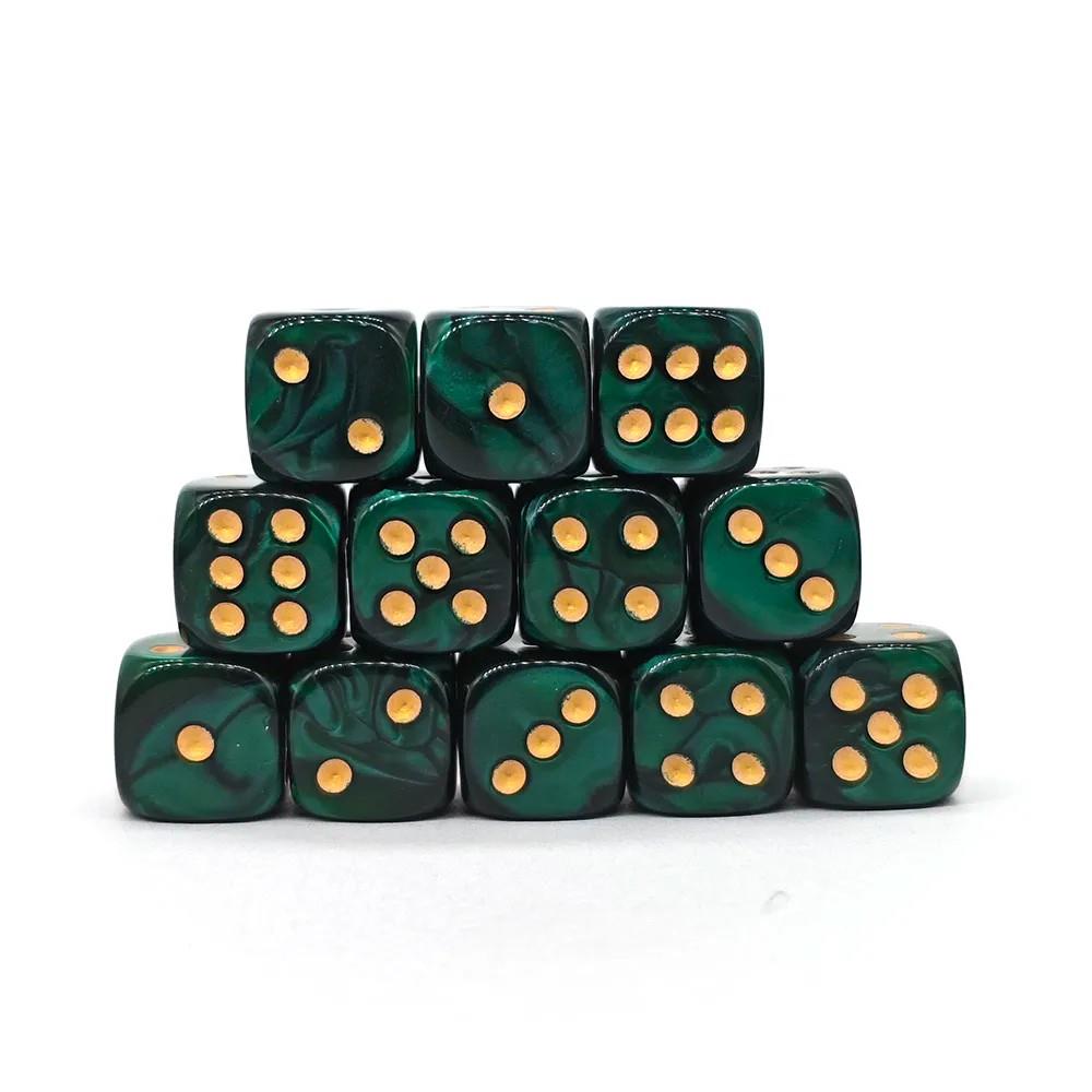 30pcs D6 12mm Dice Acrylic Blend Pips Gold Font Black Green