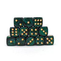 Thumbnail for 30pcs D6 12mm Dice Acrylic Blend Pips Gold Font Black Green