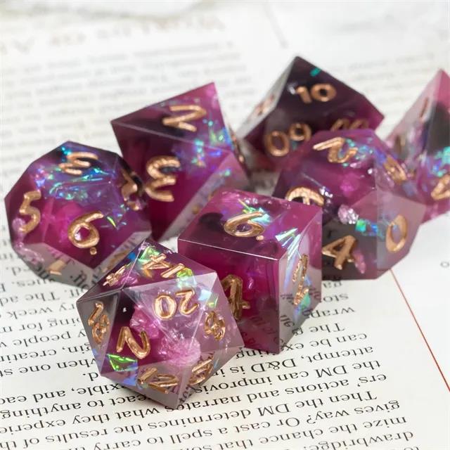 Candy in Purple & Black with Copper Foil Sharp Resin - 7pcs RPG Dice Set