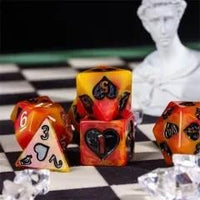 Thumbnail for 7pcs Dice Resin Pattern Hearts Black Font Yellow Red