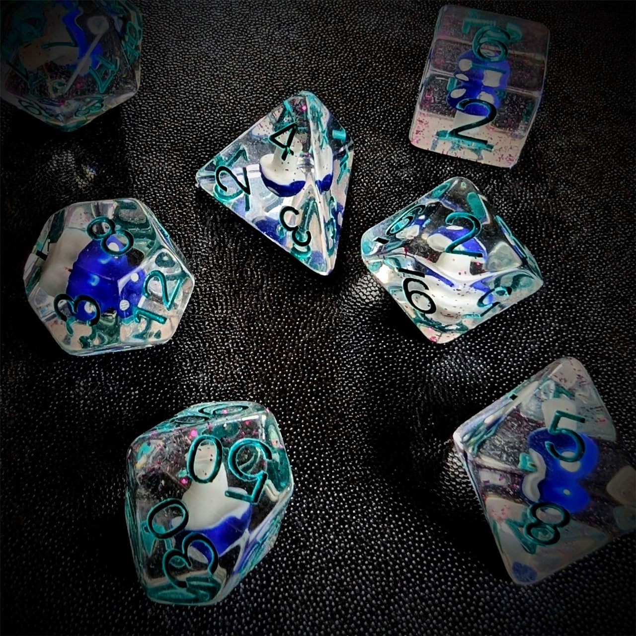 Blue Mushroom in Clear Resin - 7pcs RPG Full Dice Set