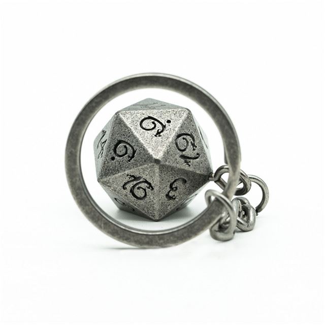 Worn Silver Metal - D20 Keyring