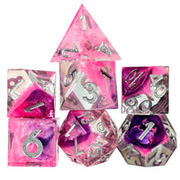 Thumbnail for Layered Pink & Clear Sharp Resin - 7pcs RPG Dice Set