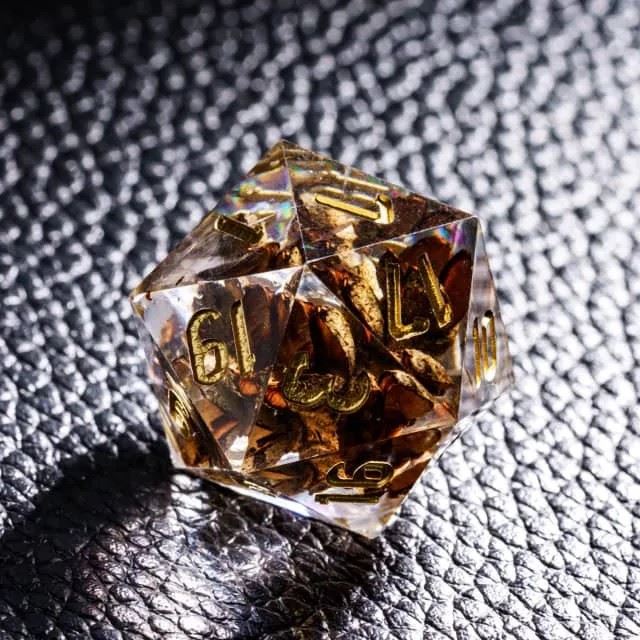 Spice in Clear Filled Sharp Resin - 7pcs RPG Dice Set