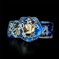Thumbnail for Skull & Gold Foil in Clear & Blue Resin - 7pcs RPG Full Dice Set