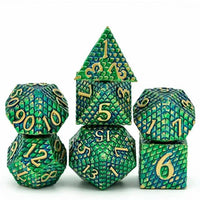 Thumbnail for Green & Gold Dragon Scale Metal - 7pcs RPG Dice Set
