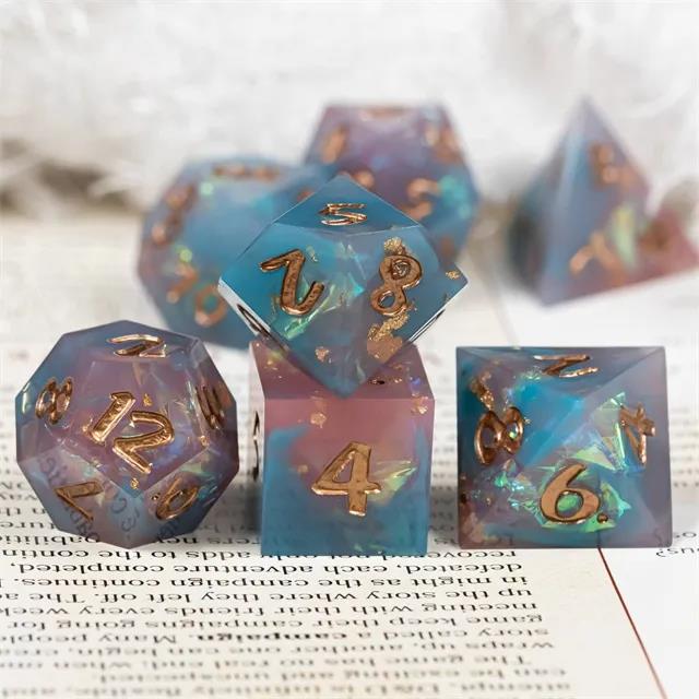 Candy in Blue & Pink with Copper Foil Sharp Resin - 7pcs RPG Dice Set