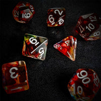 Thumbnail for Red & Black with Blue Swirl in Clear Resin - 7pcs RPG Full Dice Set