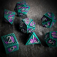 Thumbnail for Green & Purple Dragon Scale Metal - 7pcs RPG Dice Set