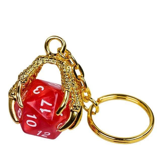 Red & Gold Acrylic in Metal Claw - D20 Keyring