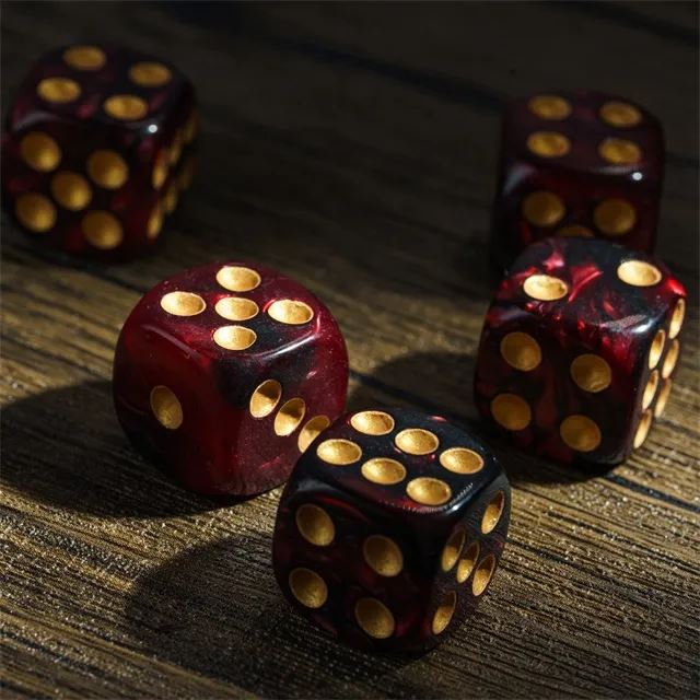 16mm Red & Black Acrylic  - 6pcs D6 RPG Dice Set