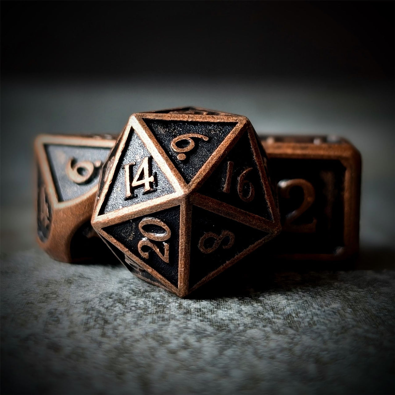 Brushed Worn Copper Metal - 7pcs RPG Dice Set