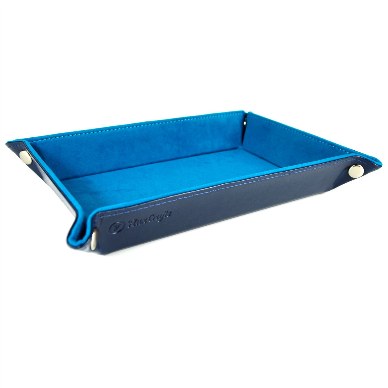 Blue Velvet & Blue PU Leather - Rectangle Hard Dice Tray