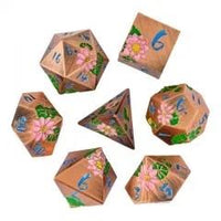 Thumbnail for Pink Lotus Flower in Copper Metal - 7pcs RPG Dice Set