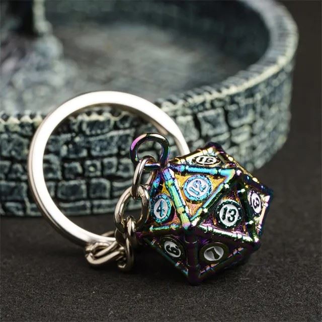 Steampunk Rainbow Metal  - D20 Keyring