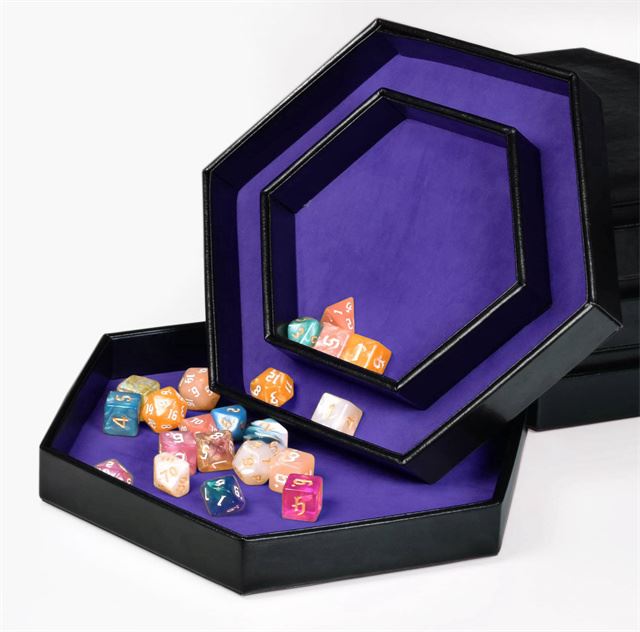 Purple Velvet & Black PU Leather - Hexagon Lid Dice Tray